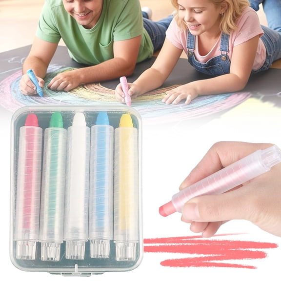 Colored Dust-Free Chalk Set, Washable Rotatable Chalks for Blackboards, Paper & Glass, 5-Piece Indoor Writing & Drawing Tool, Protective Case Included