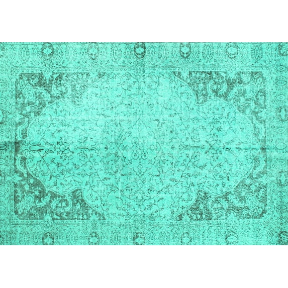 Ahgly Company Machine Washable Indoor Rectangle Persian Turquoise Blue Traditional Area Rugs, 8' x 10'