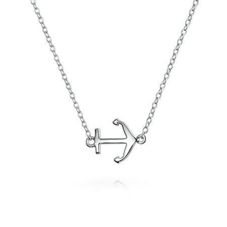 Minimalist Tiny Nautical Diagonal Sideways Boat Anchor Pendant Necklace For Teen For Women 925 Sterling