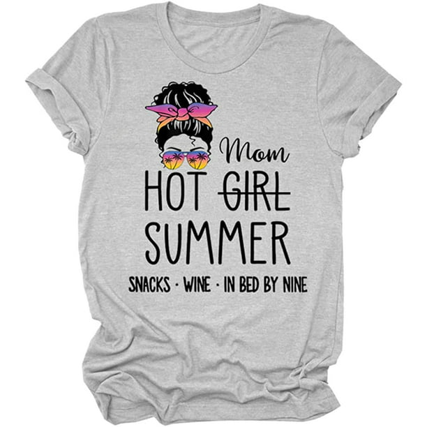 Hot Mom Summer T Shirt Women Short Sleeve Casual Shirts Funny Sayings  Vacation Tees Mama Gifts Tops Light Grey XX-Large 