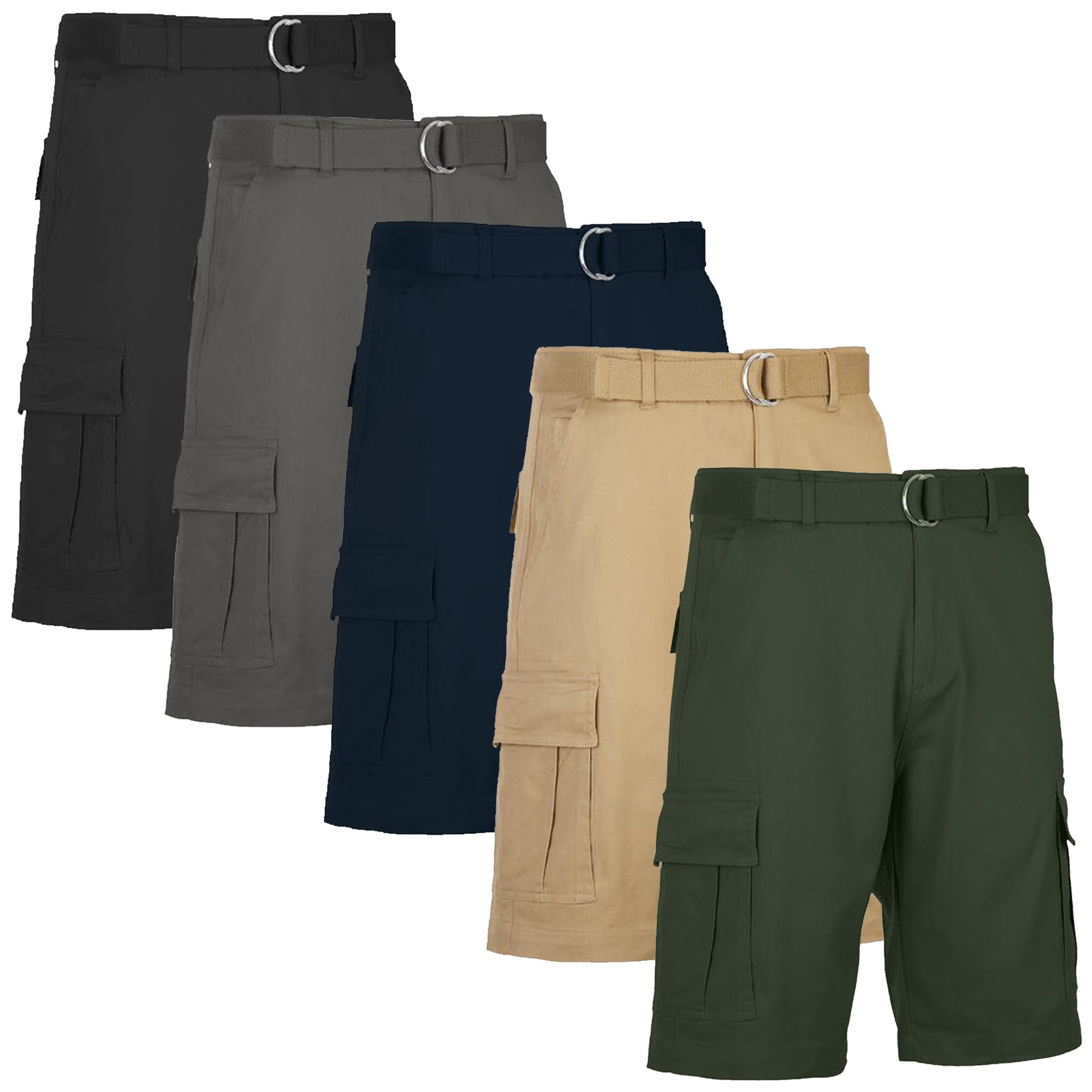 GBH Men's Cargo Shorts 3-Pack, 100% Cotton, Tonal Belt, Velcro