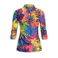 thumbnail image 3 of Uorisanigo Colorful Palm Leaves Womens Moisture Wicking Casual Tennis Activewear Comfortable Breathable Athletic Polo Workout Tops 3/4 Sleeve Fashion Outing Wear for Women Size M, 3 of 7