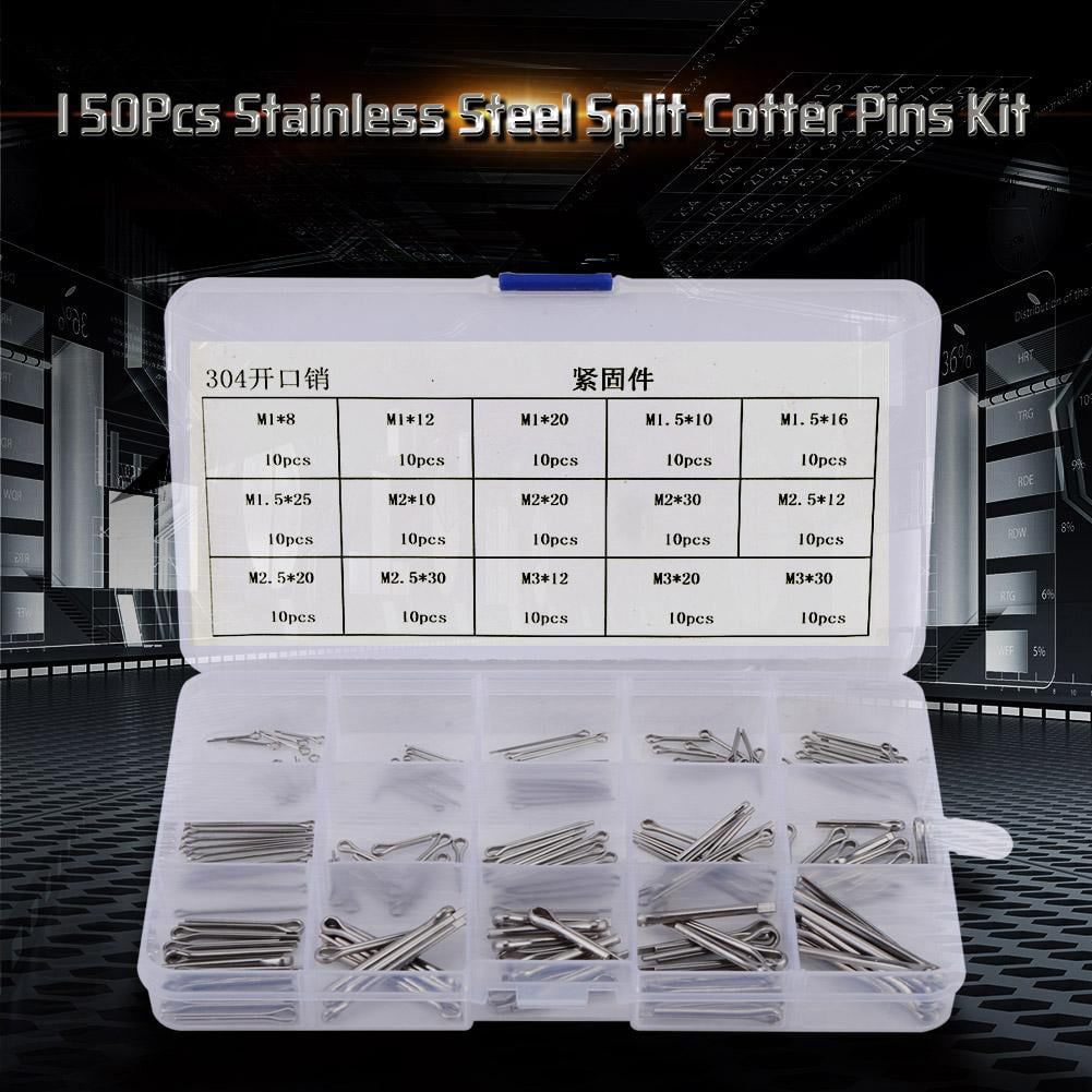 304 Stainless Steel Split-Cotter Pins Kit M1-M3 15 Kinds 150Pcs 