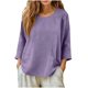 thumbnail image 5 of Blusas de Manga Larga de las Mujeres Verano Cuello Redondo Color Sólido Lino-Estilo Cardigan, Poliéster Suave Casual Abierto Frente Superior, 5 of 8