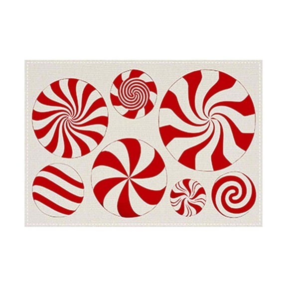 Red Christmas Candy Placemats Set, 12x18 Inch Cute Candy Canes Table Mat with Double-Layer Heat Insulation, Washable Linen Burlap for Dining Table