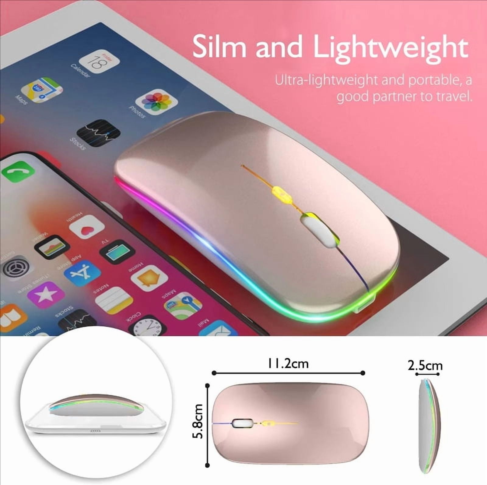Rechargeable wireless mouse for macbook, bluetooth 5.1, 2.4Ghz, usb, rgb, 1600dpi, tablet, computer, laptop, pc