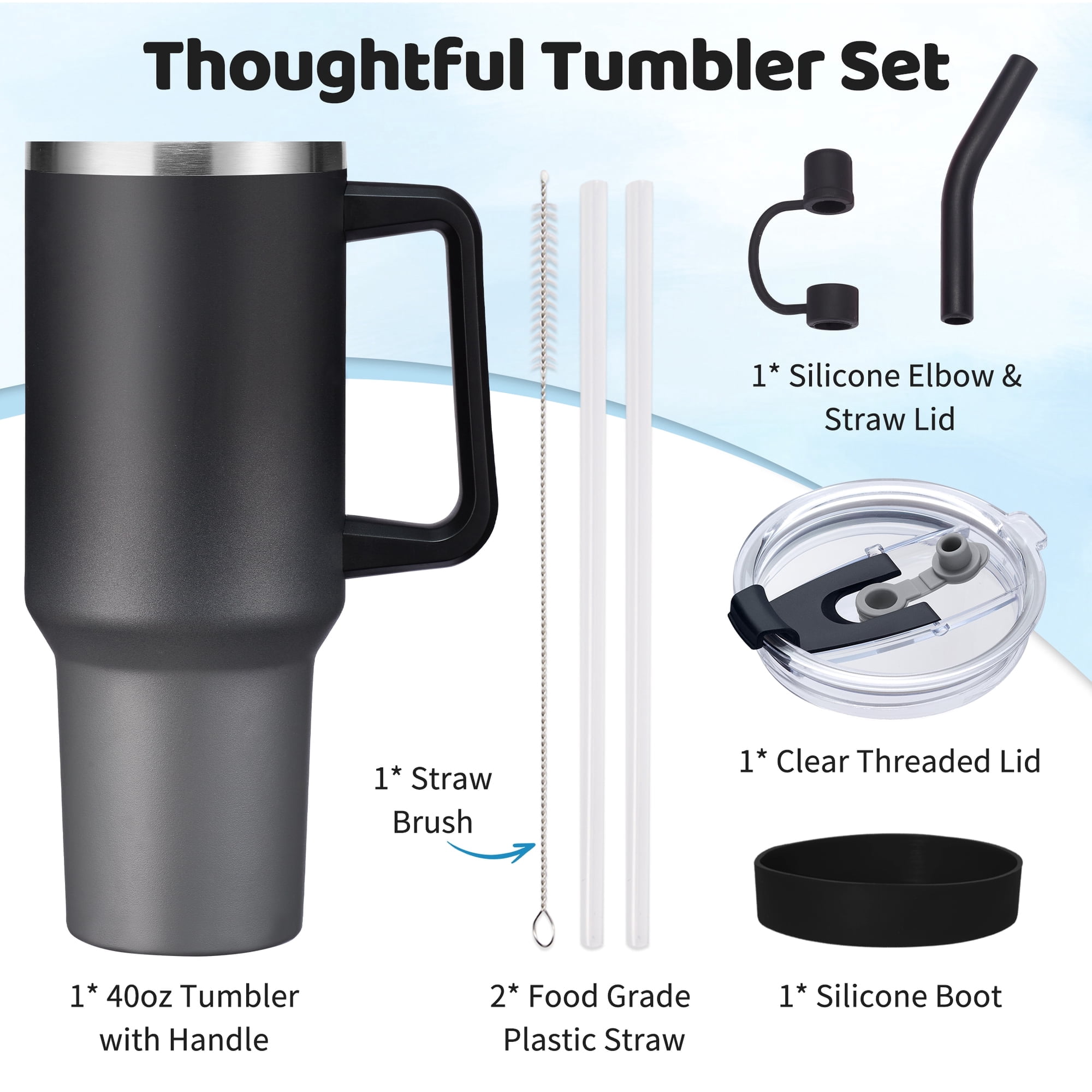 Insulated Water-Bottle 40oz Tumbler - Keep Cold 34-Hrs Hot 10-Hrs,Stainless Steel Travel Mug with Handle and Straw,Leak Proof Coffee Cup Gifts for Women Men