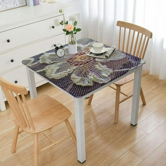 BANET Embroidered Table Cover for Square Small Table Classic Dustproof Table Protector for Kitchen Dining Room Party Wedding Home Decoration white