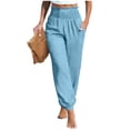 thumbnail image 3 of TaTaai Women's Summer Cotton Linen Solid Color Elastic Drawstring Waist Pants Loose Ankle Cuffed Trousers with Side Pockets Soft Breathable Casual Daily Wear Gift, 3 of 6