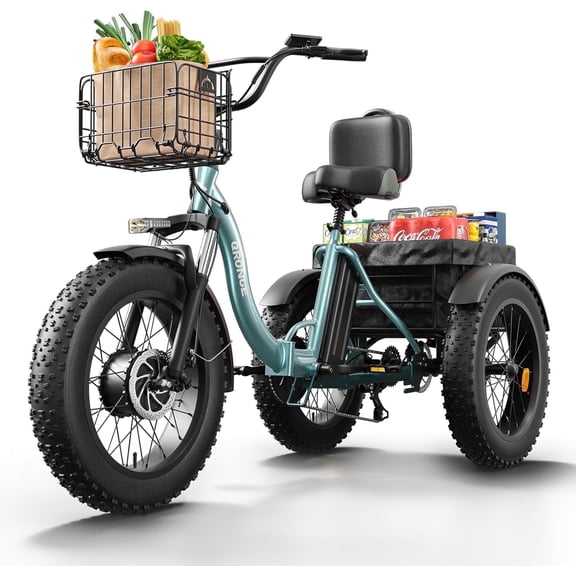 QRONGE Electric Tricycle for Adults 960W 50Miles Range 20mph 20" Fat Tire Electric Trike 36V 15AH Battery Etrike 3 Wheel Electric Bike Step-Thru Mountain E Bike for Farm Work/Travel, UL2849 Compliant