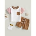 thumbnail image 2 of Coduop Toddler Baby Summer Outfit Set Short Sleeve T-shirt Tops + Rolled Cuff Shorts 2Pcs Set, 2 of 9