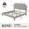 thumbnail image 4 of Amolife King Bed Frame, Upholstered Platform Bed with Streamlined Adjustable Headboard, No Box Spring Required, Grey, Chenille Fabric, 4 of 12