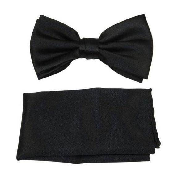 Men's Bow Tie Hankie by J.Valintin Collection #111325 Solid Black Satin