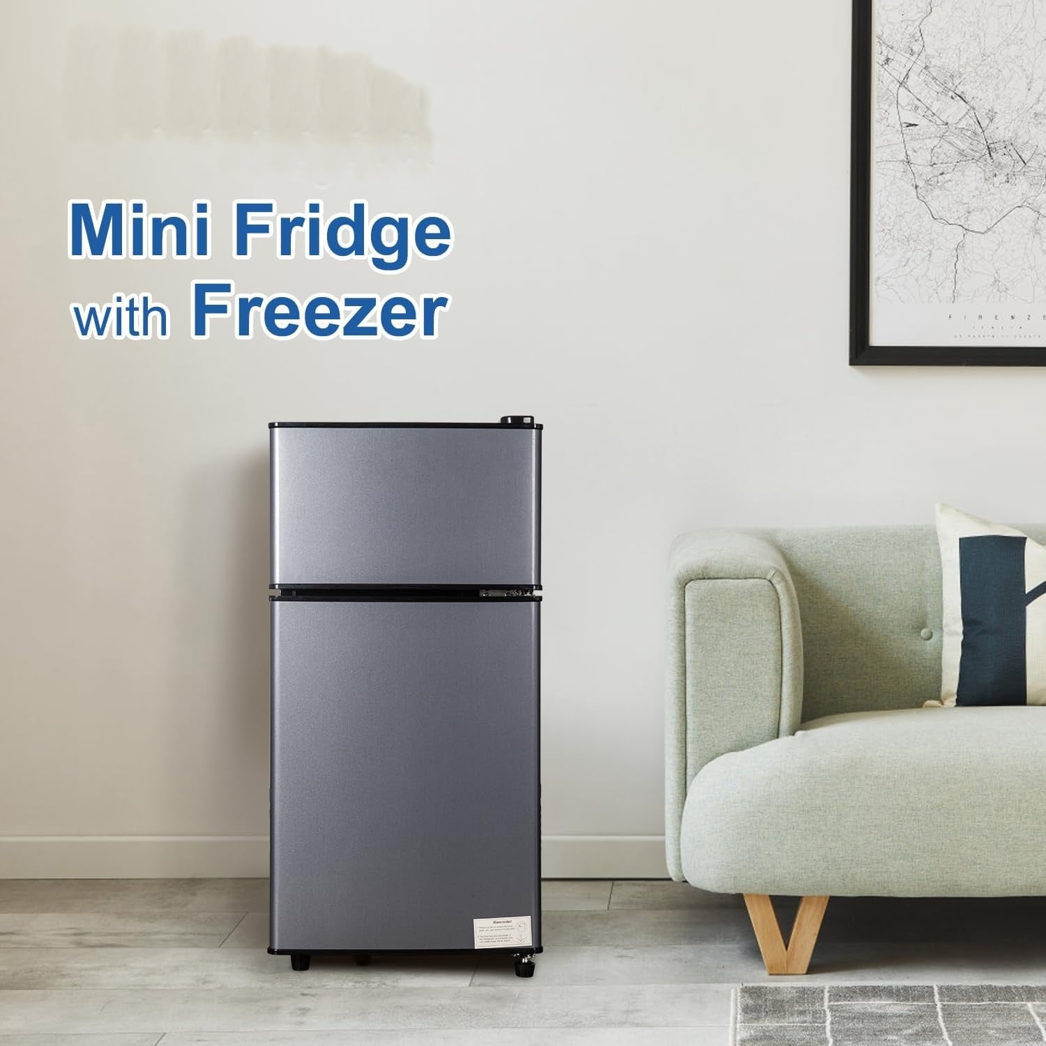 GGTB 2.5 Cu.ft Compact Refrigerators Double Door Mini Fridge with Top Freezer, 7-Level Adjustable Thermostat for Dorm Bedroom Office, Silver