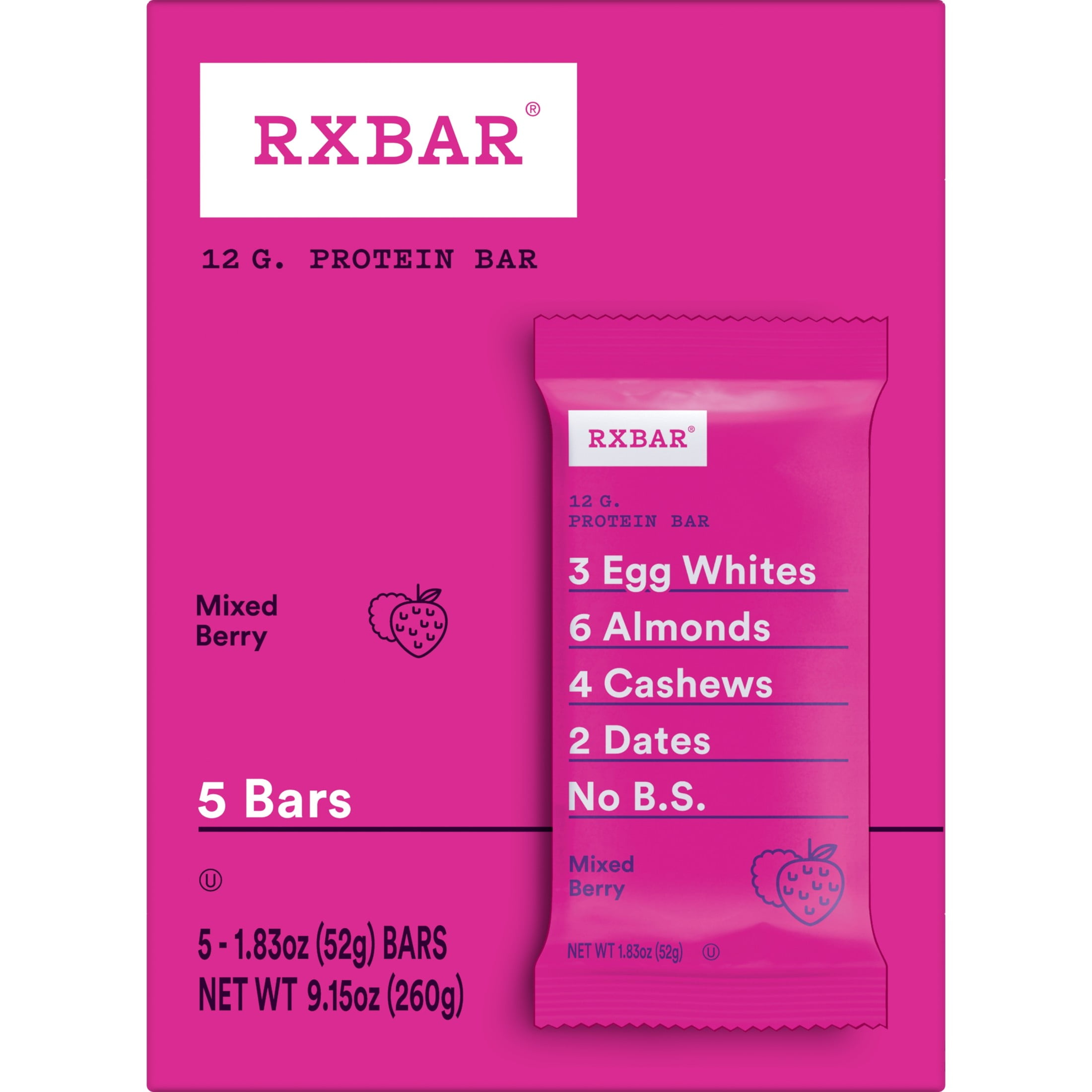 RXBAR Protein Bars Gluten-Free, Mixed Berry, 5 Count