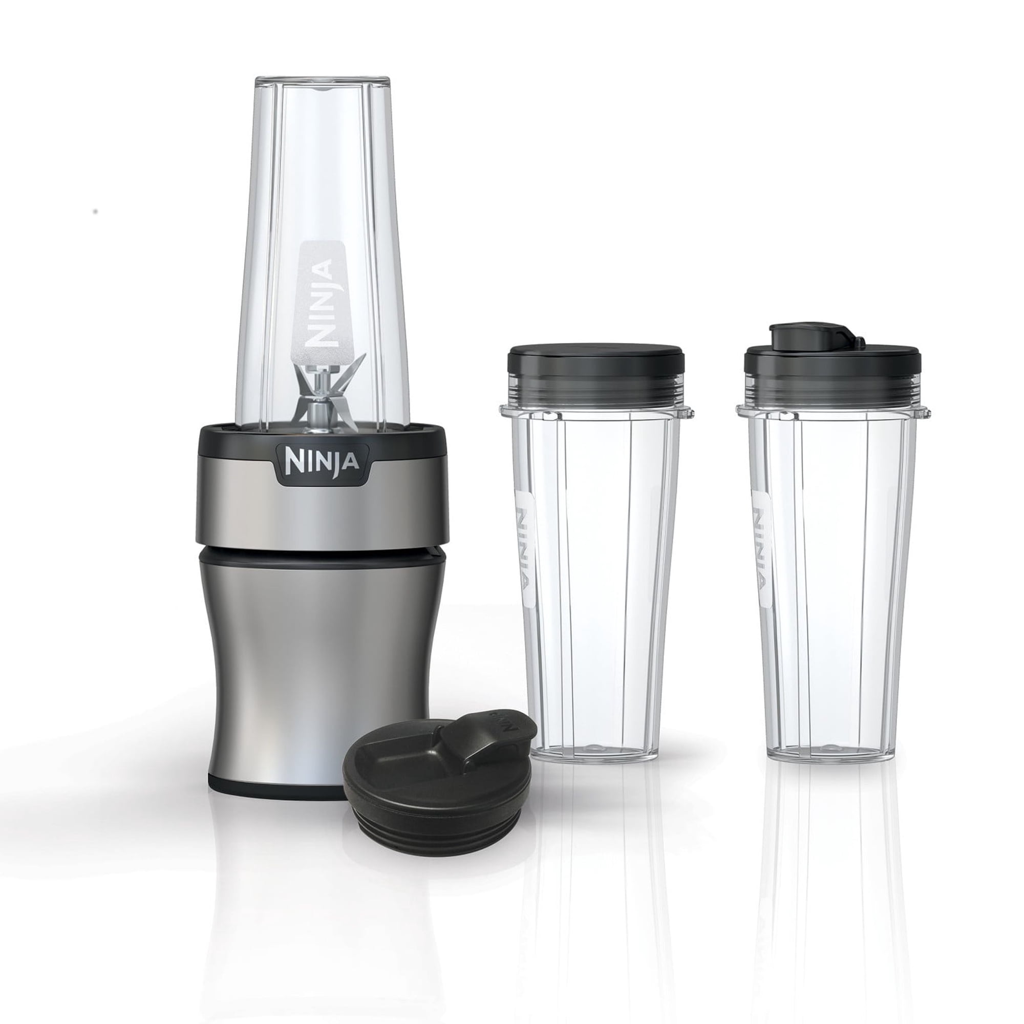 Ninja Nutri-Blender Plus Compact Blender, 900PW, Frozen Drinks, Smoothies, Sauces & More, (3) 20 oz. To-Go Cups, (2) Spout Lids & (1) Storage Lid, Dishwasher Safe, BN301 Silver