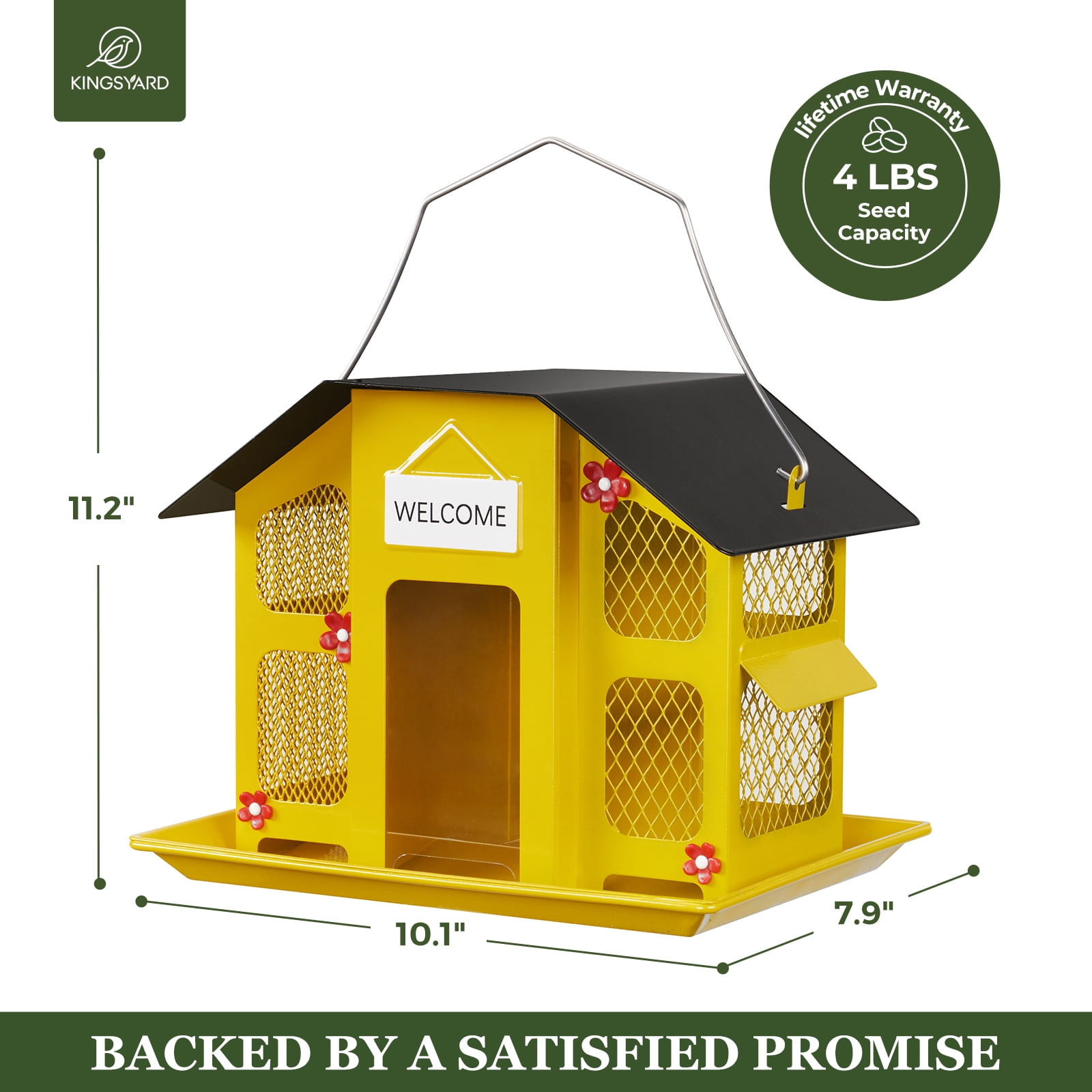 Kingsyard Metal Wild Bird Feeder House for Outdoor Hanging with Triple Feeders, Weatherproof, Yellow