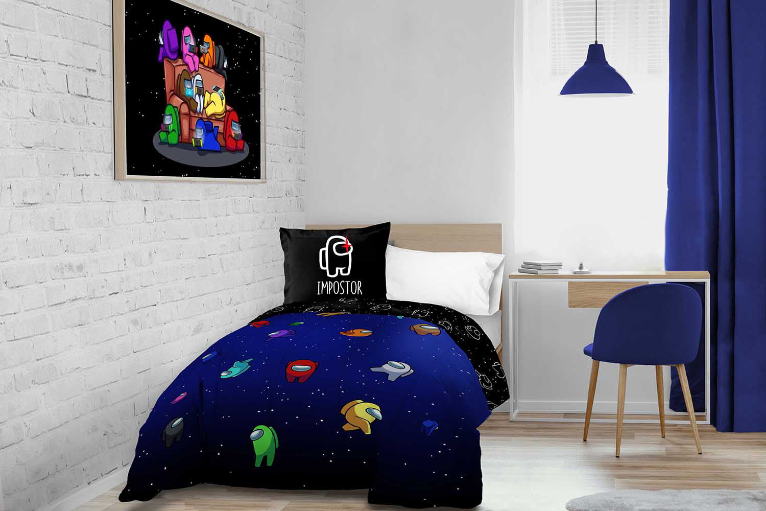 1Duvet Cover +1 Pillowcase Among Us Bedding Twin Set Imposter Game Theme Duvet Cover,2 Piece Among Us Game Bed Set for Kids Teens Boys Girls Bedroom Decor Birthday Gift