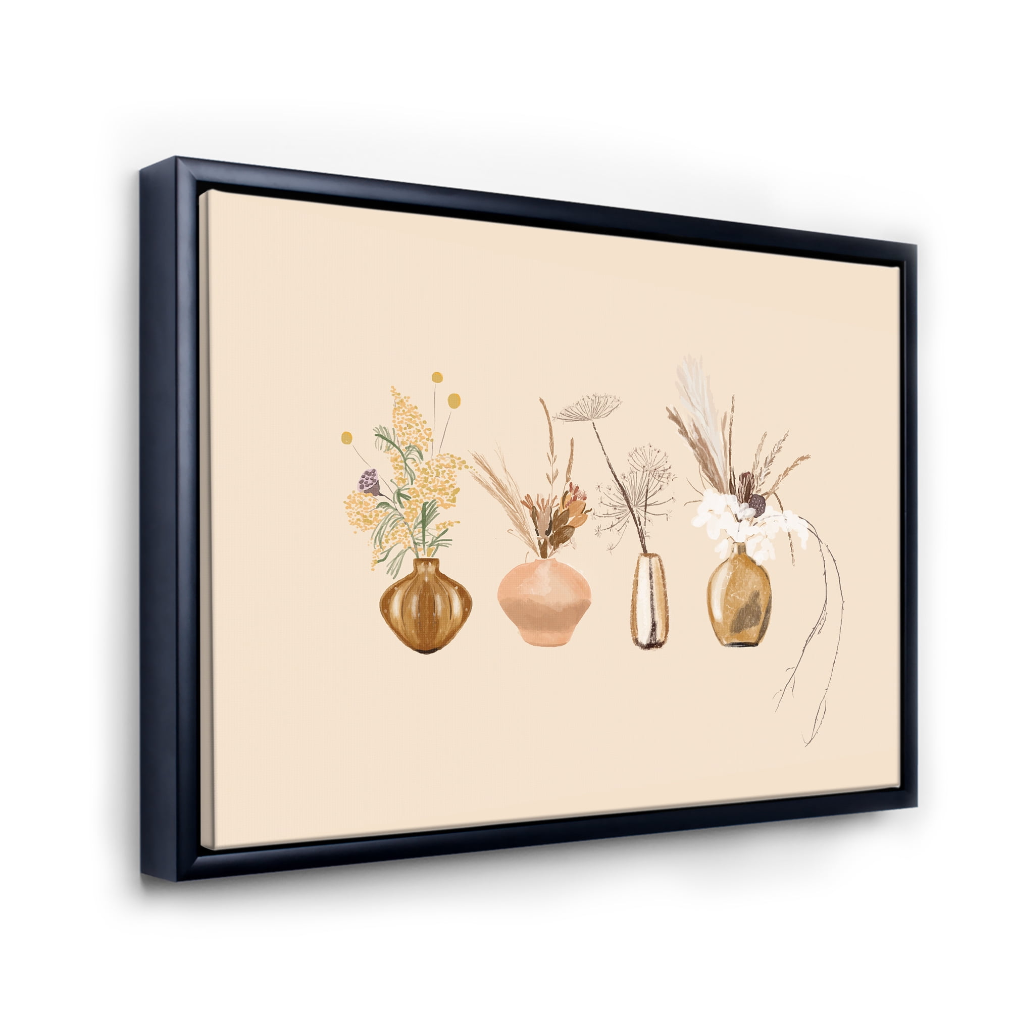 Designart 'Gold Vases With Bouquets Of Wildflowers II' Traditional Framed Canvas Wall Art Print