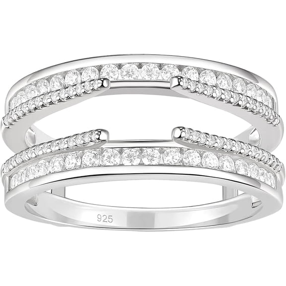 beryl_creation 1.72 Ct Round Cut White Diamond Wedding Engagement Enhancer Guard Wrap Ring 925 Sterling Silver 14K White Gold Finish For Women's -7.5