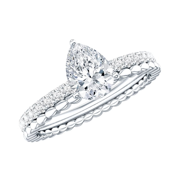 Rosec Jewels Pear Lab Grown Diamond Designer Teardrop Engagement Ring, 0.6 Ct, EF-VS Grade, 925 Sterling Silver, US 4.00