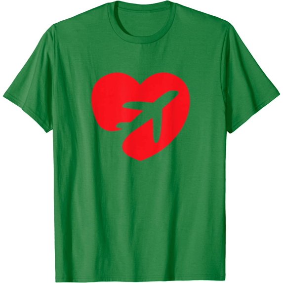 Flying Plane Airplane Aircraft Airliner Jet Love Red Heart T-Shirt