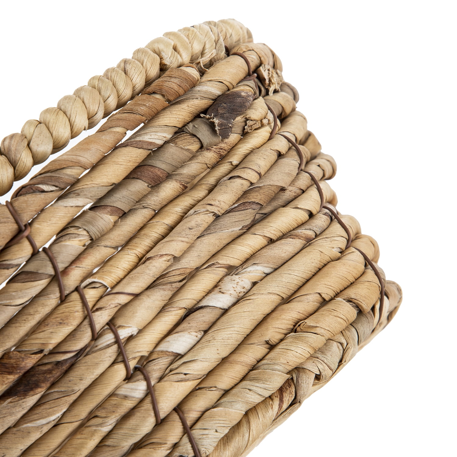 (6 pack) BHG Round Water Hyacinth Woven Decorative Storage Basket, 10"D x 4"H