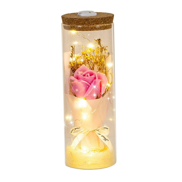 Flor preservada con cadena de luz Flor eterna para siempre Romántica Estilo D
