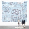 thumbnail image 2 of UFAEZU Patterns with Summer Symbols Hummingbird Ice Cream Camera Flower on Blue Grunge Wall Art Hanging Tapestry Home Decor for Living Room Bedroom Dorm 60x80 inch, 2 of 2