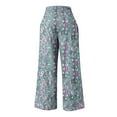 thumbnail image 4 of USNSM Palazzo Pants for Women Dressy Casual Floral Print Beach Wide Leg Pant Elastic Flowy Linen Trousers with Pockets Green L, 4 of 4