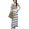 thumbnail image 1 of Vestido a rayas de punto sin mangas, vestido dividido a rayas para mujer con empalme de bloques de color para otoño, tamaño libre de albaricoque (35-60 kg/77,2-132,3 lb), 1 of 8
