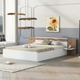 thumbnail image 2 of Euroco Wood Queen Size Platform Bed with Shelf and Charging Station for Adults, Beige, 2 of 12