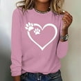 thumbnail image 2 of Womens Pullover Shirts Love Printed Trendy Fall Casual Loose Fitting Long Sleeve Round Neck Basic T-Shirt Tops,Pink,2XL, 2 of 5