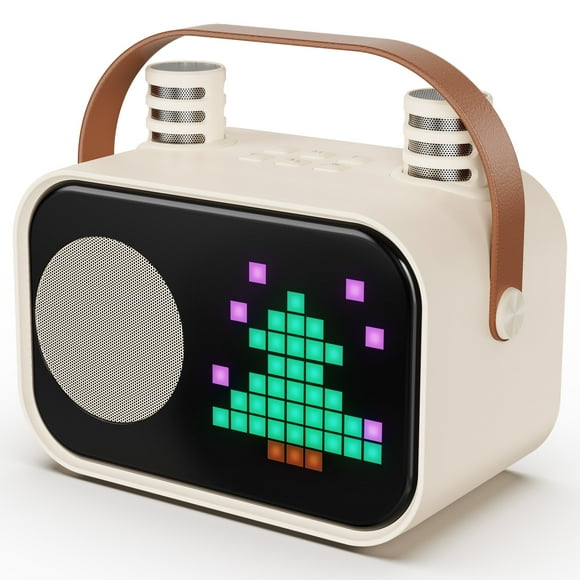 JYX Mini Karaoke Machine for Kids, 15 Animation Modes, Connect with Bluetooth, Kids Toy, Birthday Gift for Girls Boys, Beige