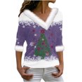 thumbnail image 2 of Craaazy Womens Christmas Shirts Fluffy Fuzzy V Neck Xmas Long Sleeve Womens Tops Snowflake Graphic Blouse Gifts for Women, 2 of 3