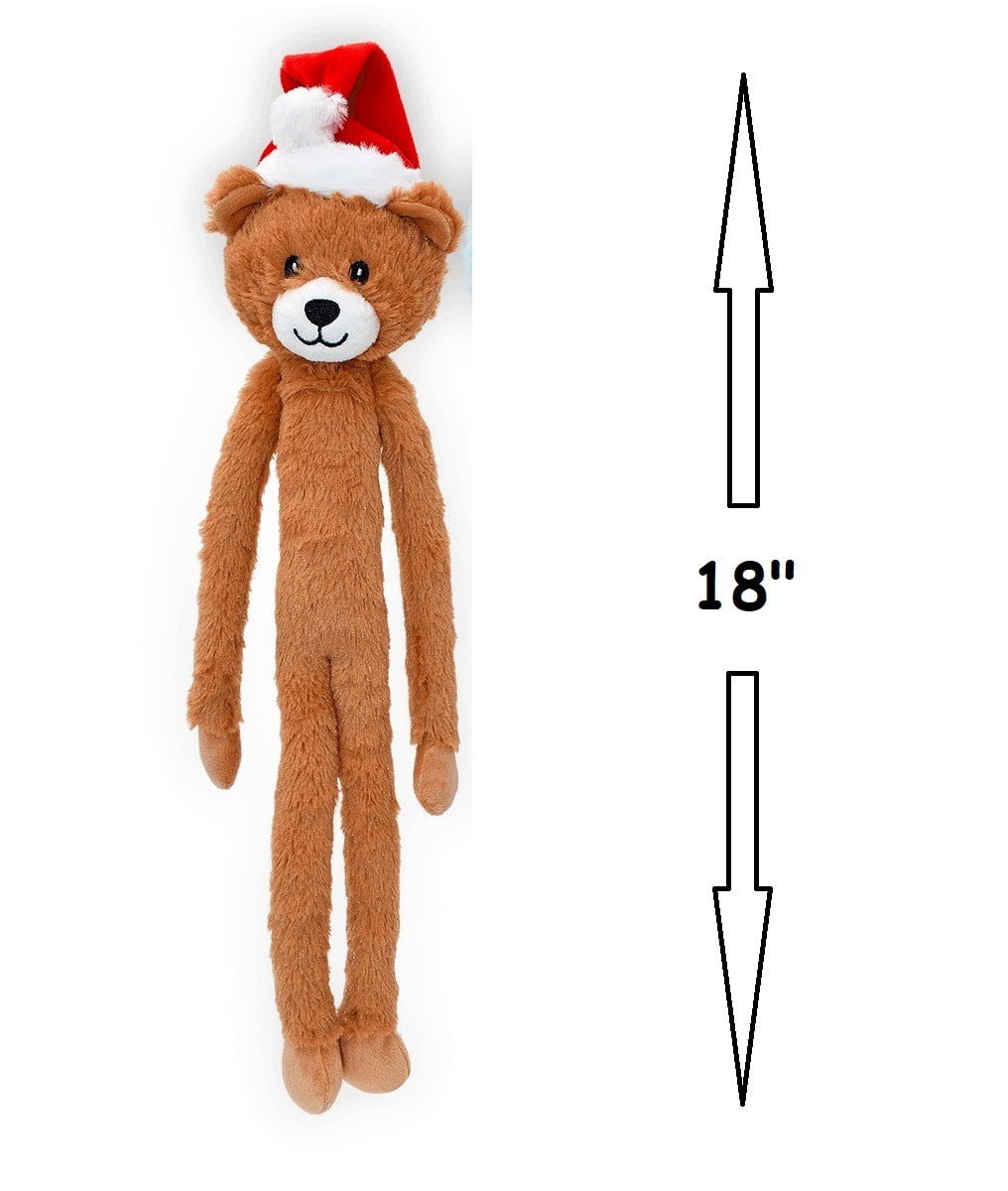 Long Dog Toys Super Cute 18 Inch Swinging Interactive Santa Hat Holiday Animals (Brown Bear)