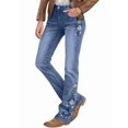 thumbnail image 3 of Women'S Floral Embroidery Mid Waist High Stretch Bootcut Jeans with Pockets Blue S, 3 of 9