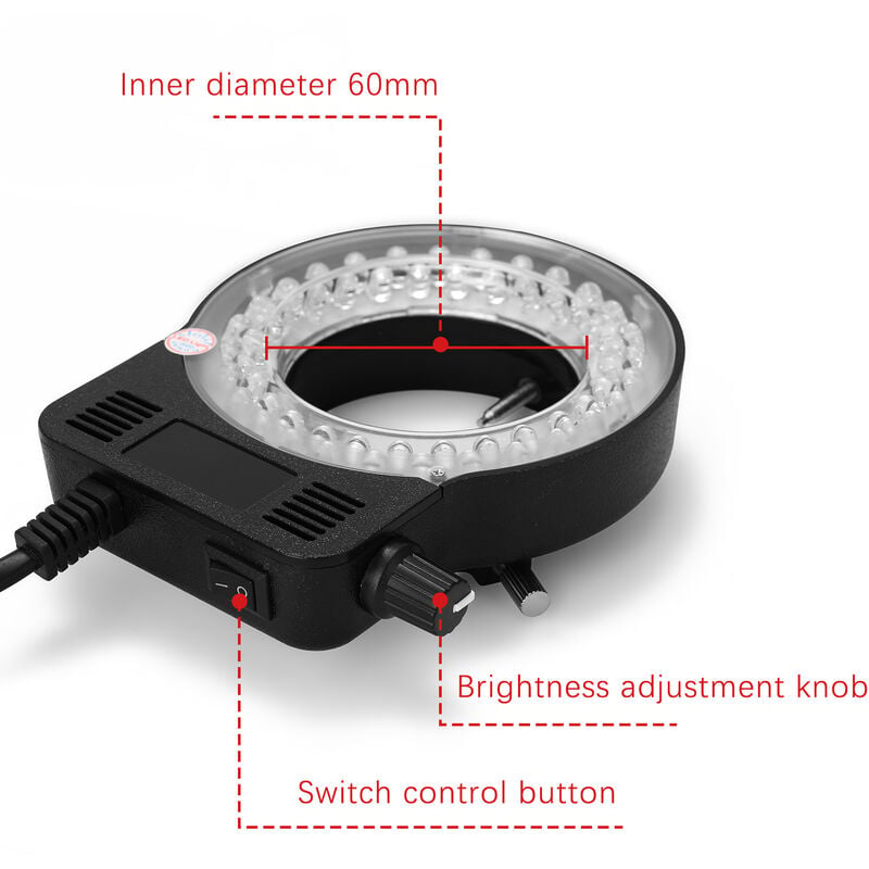 thumbnail image 4 of Microscopio de cuerpo electroóptico, anillo de luz LED, fuente de luz de microscopio, foco de brillo ajustable, anillo de luz blanco, negro, UE, 220V Kuyhfg Sin marca, 4 of 5