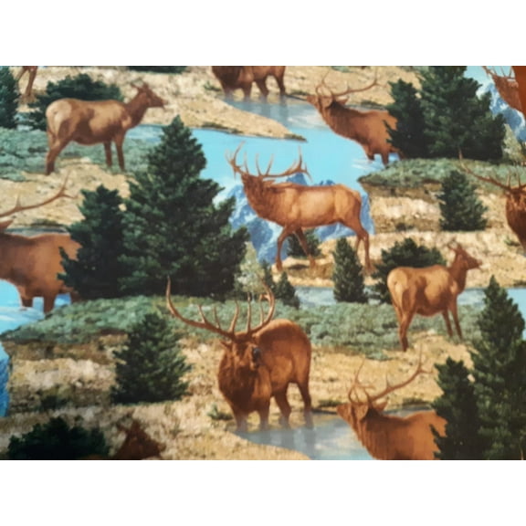 Handmade Valance, Curtain Panel, or Pillow Cover Elk Bulls