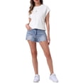 thumbnail image 2 of INSPIRAR CHIC Top Texturizado de Verano para Mujer con Mangas Cortas y Cuello Redondo, Suéter Casual Básico S Blanco, 2 of 5
