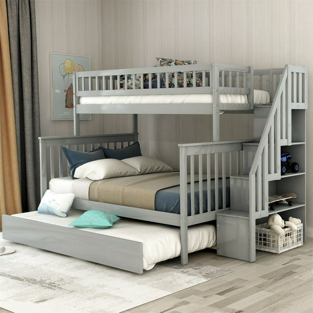 Modern Luxe Twin Over Full Bunk Bed, Twin Over Full Bunk Bed With Bookcase