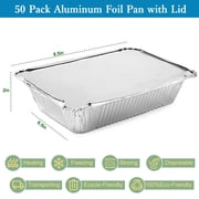 Treamon Aluminum Pans with Lids, Disposable Tin Foil Pans 8.5 x 6 50 Count