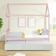 thumbnail image 5 of YANSHE Twin Floor Bed Frame With Roof, Pine Solid Wood Platform Bed Frame With 72.5"Hx38.5"Wx6"H Trundle Twin Bed, House Bed For Boys Girls Bedroom, 5 of 9