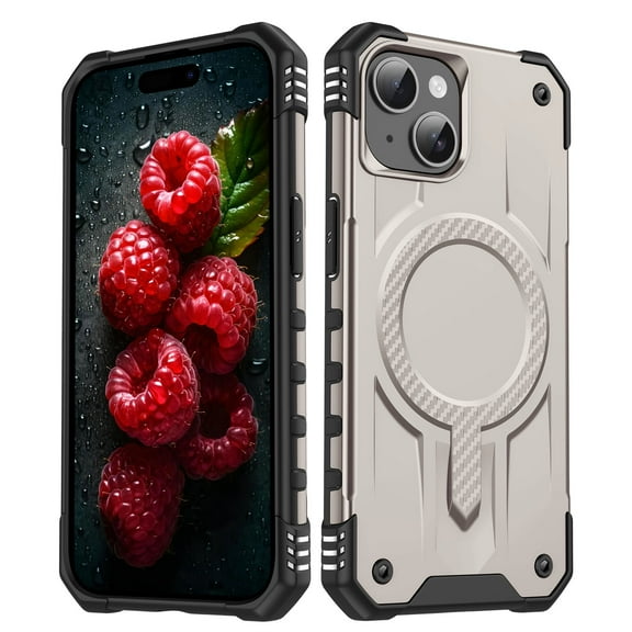 Allytechgroup Case for iPhone 15, [Compatible with Magsafe] Wireless Charging Shell with Magnetic Card Pockets [Military Grade Drop Protection] Rugged Hard Back & Shockproof TPU Phone Cover, Gold
