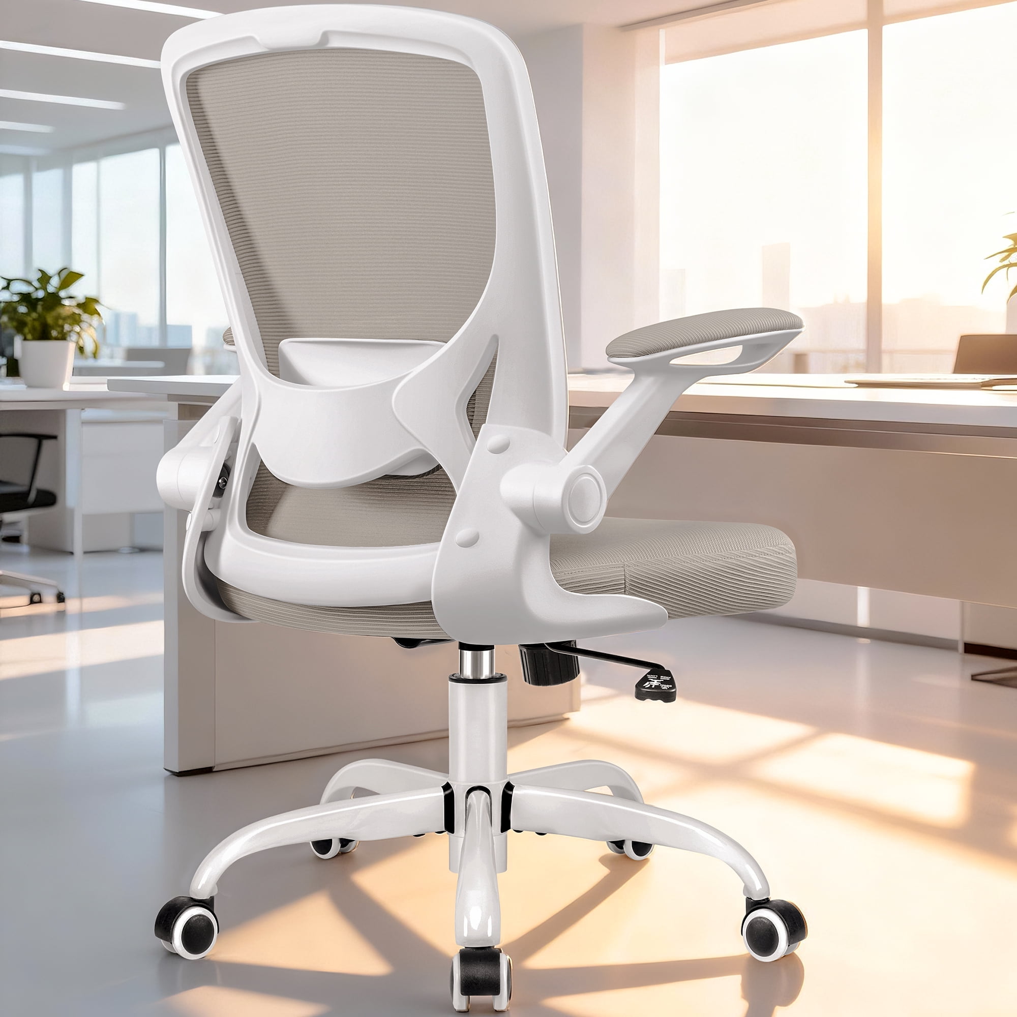 COOLHUT Office Chair, Ergonomic Office Chair, Comfort Home Office Task Chair, Lumbar Support Computer Chair with Flip-up Arms and Adjustable Height, 350LBS, Light Gray