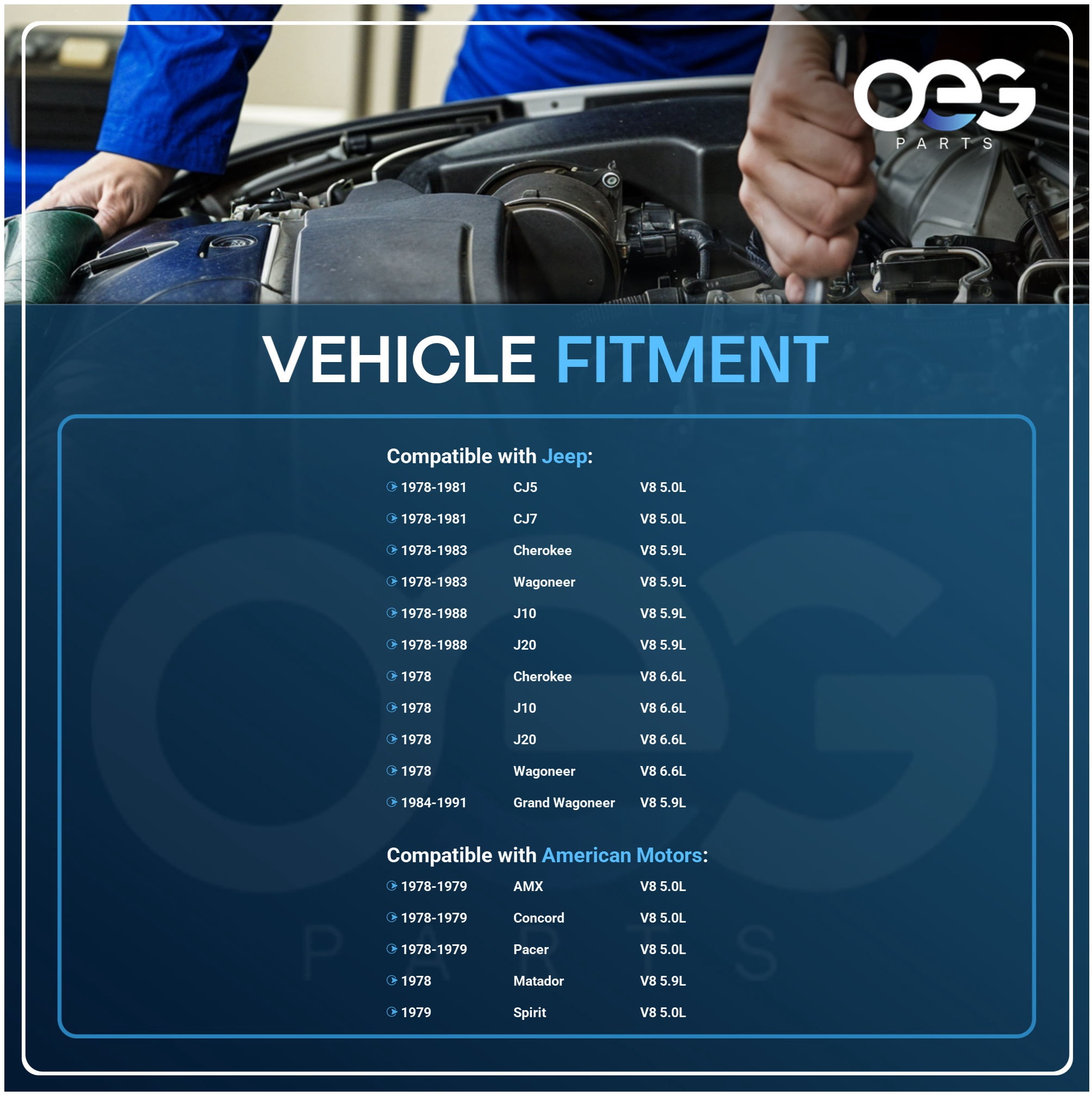 OEG Parts New Distributor Replacement For 1978 1979 AMC AMX & 1978-1991 Jeep Cherokee CJ Grand Wagoneer 304 360 401 V8, Replaces 3230443, 3231340, 3231341, 3233173