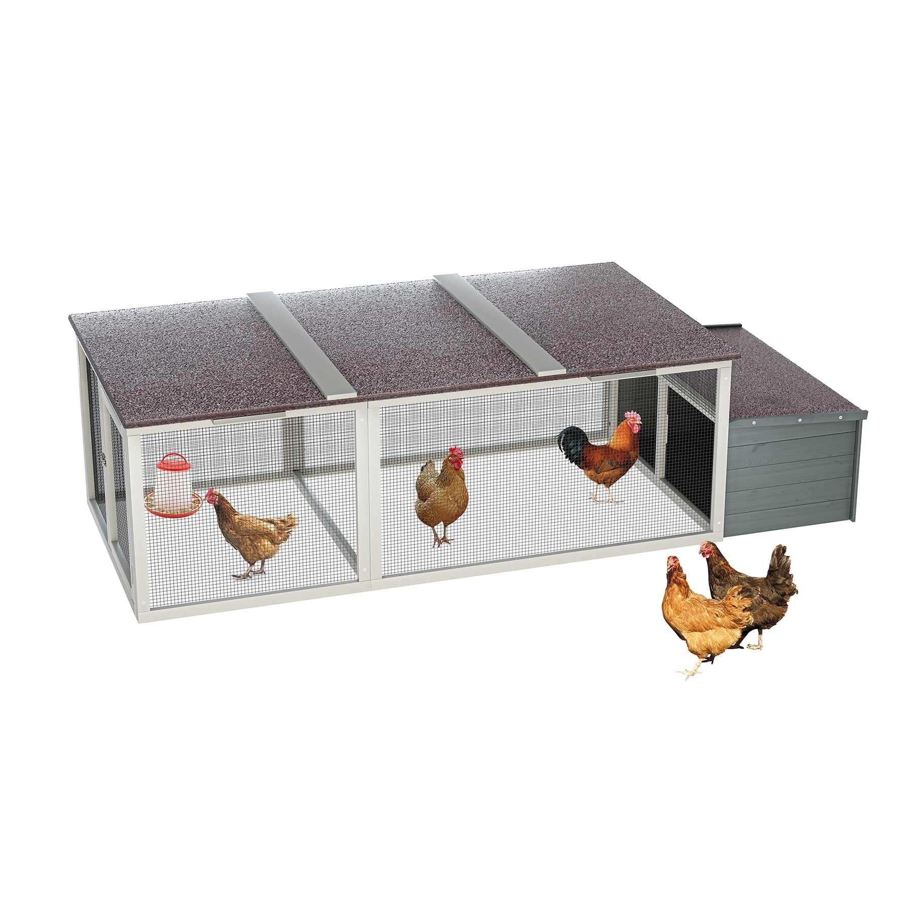 20.93ft Large Wooden Chicken Coop Outdoor Hen House with Nesting Box & Weatherproof Asphalt Roof, Walk-in Poultry Cage with Secure Locks, Metal Mesh Run for Backyard Farm Use