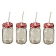 thumbnail image 1 of Farm Fair Jelly Mason Jar With Red Lids and Reusable Straws, Set of 4, 2 With Small and 2 with Large Heart Pattern, Dishwasher Safe Glass, 1 of 5