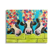 Stupell Industries Farm Cattle Cows Bright Flower Petals Green Planks Painting Gallery Wrapped Canvas Print Wall Art, Design by Karrie Evenson