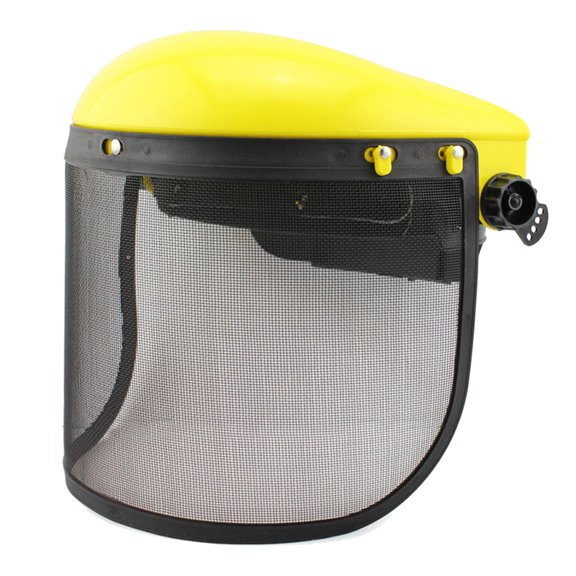 Protector facial para motosierra ajustable con visera de malla metálica, protector facial de malla forestal profesional para deshierbe, motosierra y